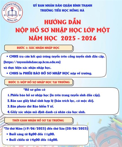 Trường tiểu học hồng hà thông báo thông tin tuyển sinh lớp 1 năm học 2025-2026.