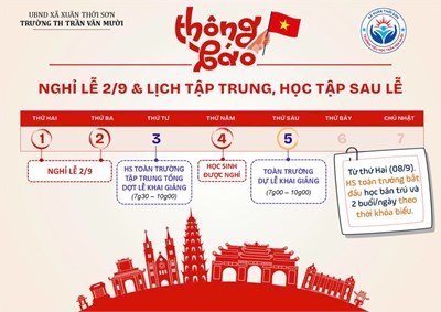 Thông báo nghỉ lễ 2/9 & lịch tập trung, học tập sau lễ
